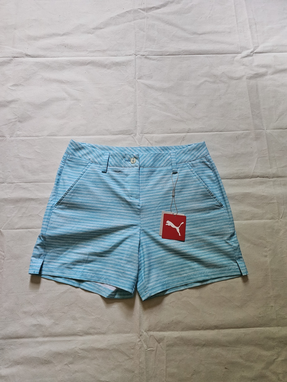 Puma Women's Light Blue Striped Athletic Shorts